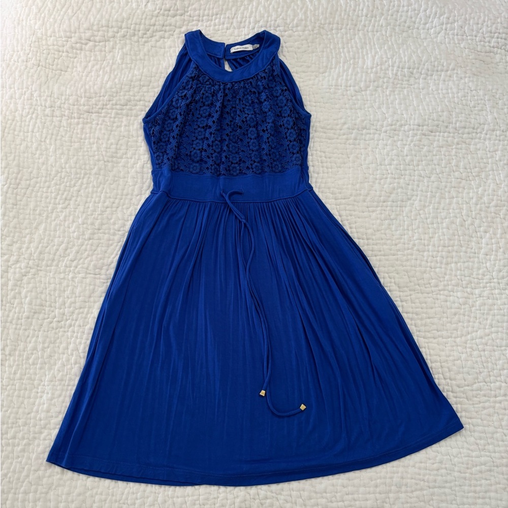 Calvin Klein Blue Pleated Halter Sundress